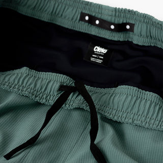 detail view of adjustable waistband of the ciele athletics WRKShort unisex running and technical short from the Lifestyle Edition collection, in silver pine color