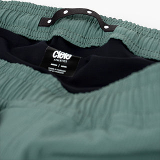detail view of hanging loop of the ciele athletics WRKShort unisex running and technical short from the Lifestyle Edition collection, in silver pine color