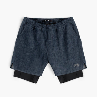 front view of ciele athletics WRKShort unisex running and technical short from the Lifestyle Edition collection, in denim indigo color