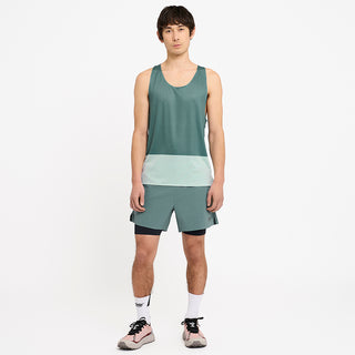 front view of ciele athletics WRKShort unisex running and technical short from the Lifestyle Edition collection, in silver pine color, on a model, worn with the RDSinglet from the Lifestyle Edition collection