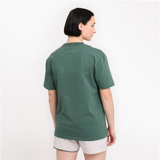 back view of ciele athletics unisex ORTShirt with the LE logo in turquoise color, on a model
