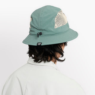 back view of ciele athletics GOBucket unisex running bucket hat from the Lifestyle Edition collection, in silver pine color, on a model