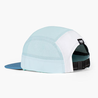 back view of the ciele athletics GOCap unisex running hat in white sky blue color