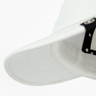 detail underbrim view of ciele athletics CRWCap short brim unisex running hat with shorter brim from the Lifestyle Edition collection, in light grey color