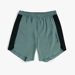 front view of ciele athletics TRNShort 7 inch linerless short in silver pine color