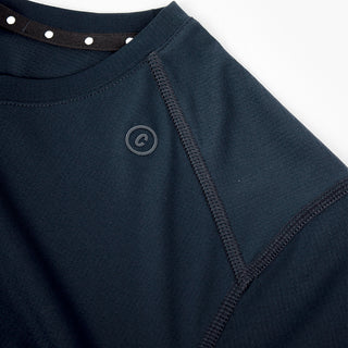 close view of c logo on the ciele athletics FSTTShirt lightweight and performance driven T-Shirt in deepspace