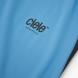 close view of the reflective logo on the ciele athletics DLYTshirt lightweight and performance driven T-Shirt in dusty blue