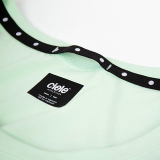 close view of the quick dry loop on the ciele athletics DLYTshirt lightweight and performance driven T-Shirt in dusty turquoise