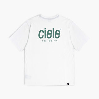 back view of ciele athletics unisex ORTShirt with athletics logo in white color