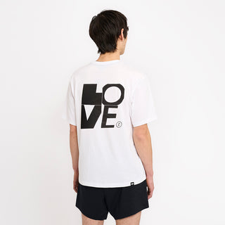 back view of ciele athletics unisex ORTShirt with love logo in white color on a model