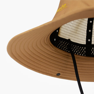 underbrim view of the ciele athletics TRLBucket unisex running bucket hat in dark ochre color