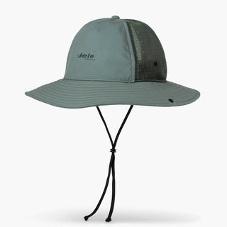 front view of the ciele athletics TRLBucket unisex running bucket hat in silver pine color, with the underchin adjustement
