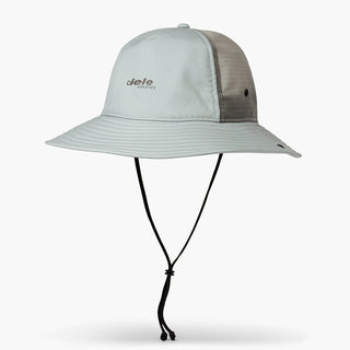 front view of the ciele athletics TRLBucket unisex running bucket hat in neutral grey color, with the underchin adjustement