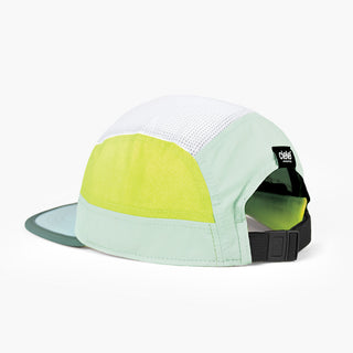 back view of ciele athletics GOCap Field Iconic Bar unisex running hat in dusty turquoise white color