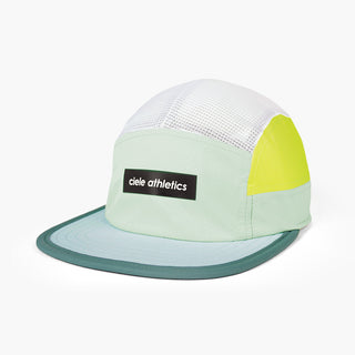 front view of ciele athletics GOCap Field Iconic Bar unisex running hat in dusty turquoise white color