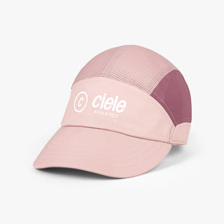 front view of ciele athletics FSTCap SC Classic C Side unisex running hat in peachskin color