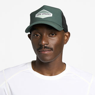 front view of ciele athletics TRLCap SC Field Updown unisex running hat in emerald color on a model