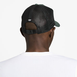 back view of ciele athletics TRLCap SC Field Updown unisex running hat in emerald color on a model