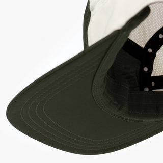 underbrim view of the ciele athletics GOCap Comp Century unisex running hat in seaweed rainy day color