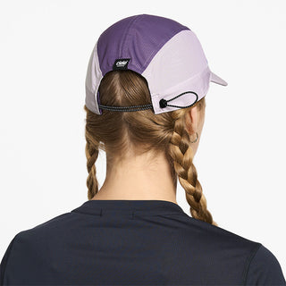 back view of ciele athletics FSTCap SC Comp Iconic VC unisex running hat in light grape color on a model