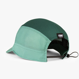 back view of ciele athletics FSTCap SC Comp Iconic VC unisex running hat in dusty turquoise emerald color