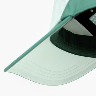 underbrim view of the ciele athletics FSTCap SC Comp Iconic VC unisex running hat in dusty turquoise emerald color