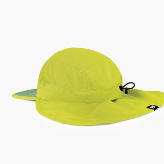 back view of ciele athletics GOCap PYN Comp one hundred unisex running bucket hat in lucifer yellow color with the neck protector