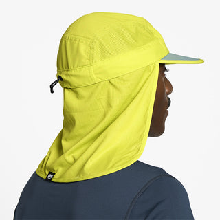 back view of ciele athletics GOCap PYN Comp one hundred unisex running bucket hat in lucifer yellow color on a model