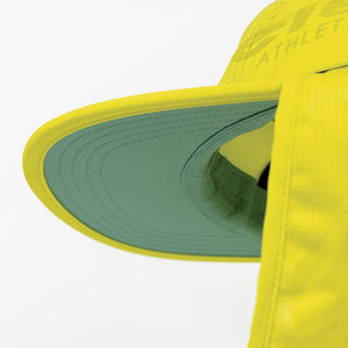 underbrim view of the ciele athletics GOCap PYN Comp unisex running bucket hat in lucifer yellow color