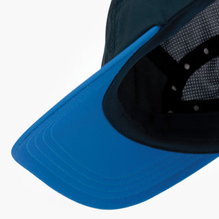 underbrim view of the ciele athletics GOCap Comp C cube unisex running hat in indigo color