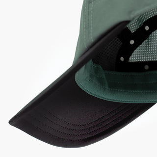 underbrim view of the ciele athletics GOCap Comp C cube unisex running hat in silver pine color