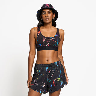 front view of ciele athletics QCKBra running bra from the summer nights limited edition, on a model