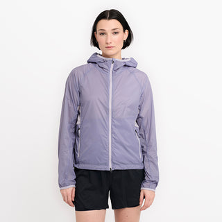 front view of ciele athletics VNTJacket lightweight running jacket for women in grape color on a model