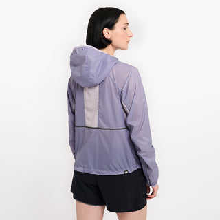 back view of ciele athletics VNTJacket lightweight running jacket for women in grape color on a model