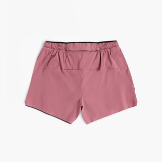 back view of ciele athletics DLYShort 4 inch with a long brief in deco rose color
