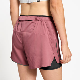 close back view of ciele athletics DLYShort 4 inch with a long brief in deco rose color on a model