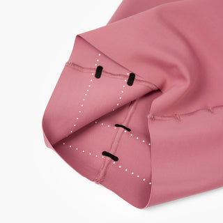 close view of the trimmable feature on the ciele athletics FSTTight short running short in deco rose