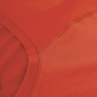 close view of the back reflective detail on the ciele athletics DLYTSinglet lightweight and performance driven singlet in clay