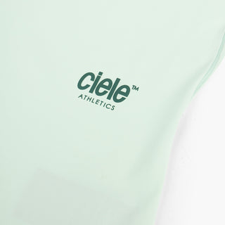 close view of the reflective logo on the ciele athletics DLYTshirt lightweight and performance driven T-Shirt in dusty turquoise