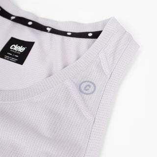 close view of c logo on the ciele athletics FSTSinglet lightweight and performance driven singlet in misty lilac