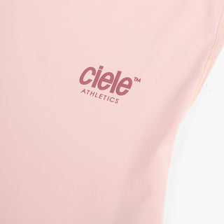 close view of the reflective logo on the ciele athletics DLYTSinglet lightweight and performance driven singlet in peachskin