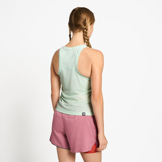 back view of ciele athletics DLYTSinglet lightweight and performance driven singlet in dusty turquoise on a model